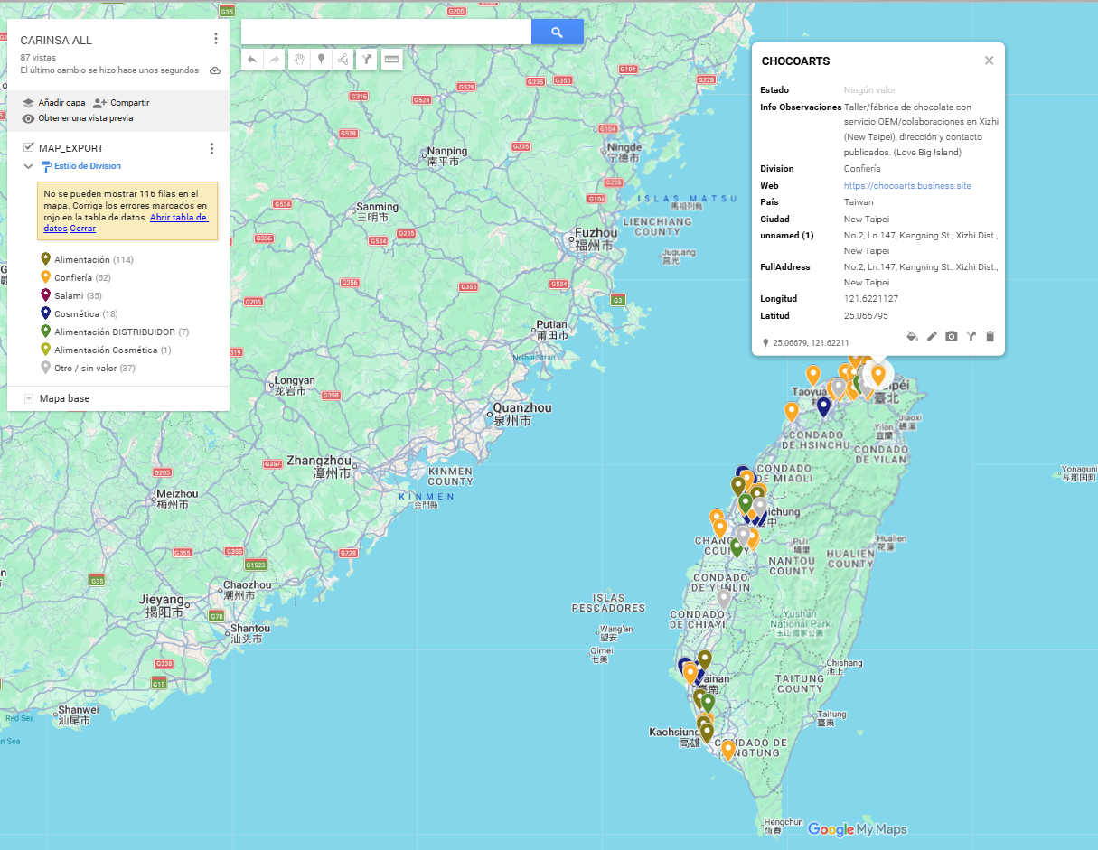 Mappa personalizzata dei potenziali clienti di Taiwan